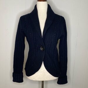 Garnet Hill lambswool chunky cable knit single button cardigan soft long sleeve